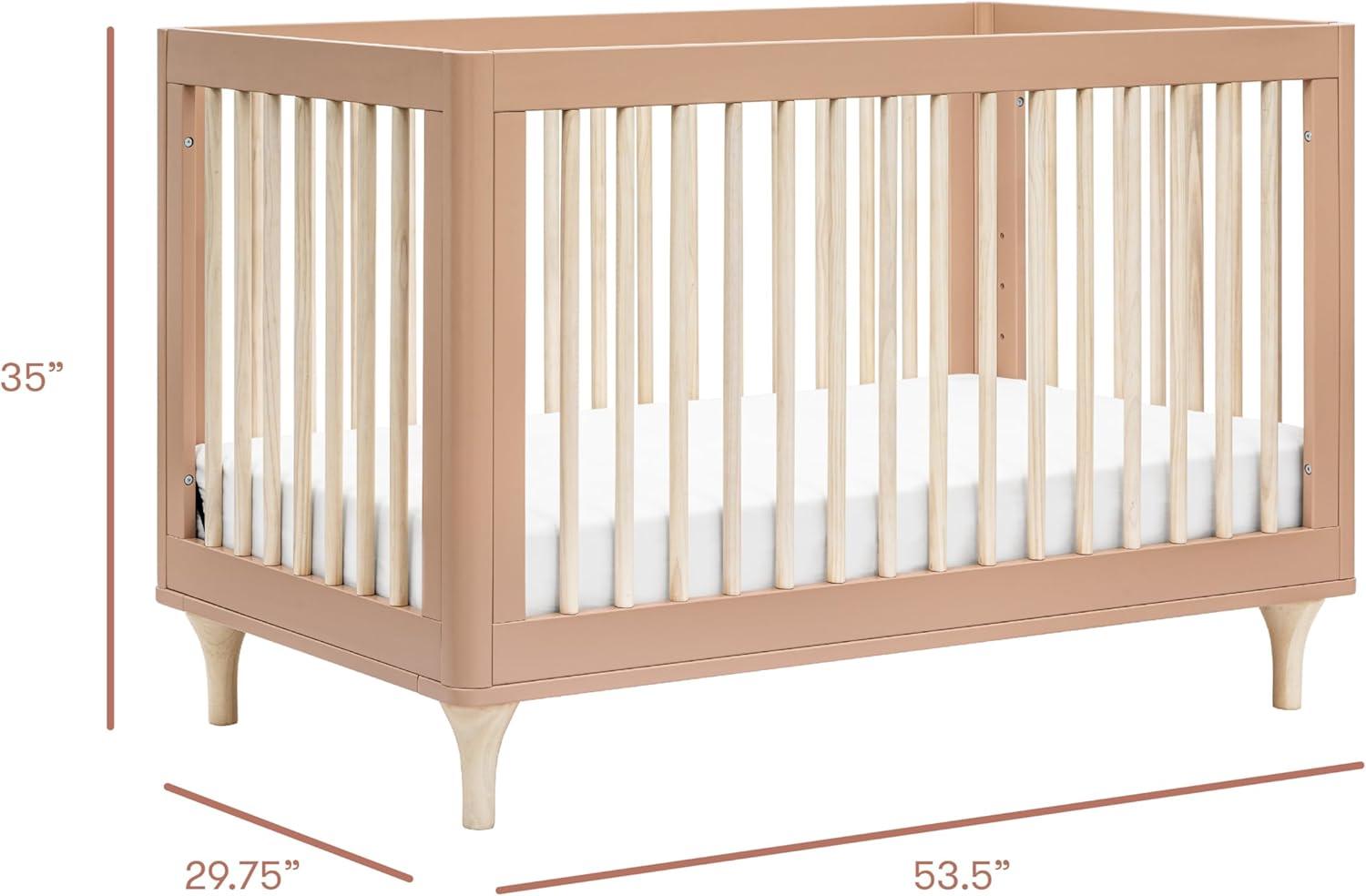 Babyletto Lolly Canyon Pink & Washed Natural Wood 3-in-1 Convertible Baby Crib with Toddler Bed Conversion Kit