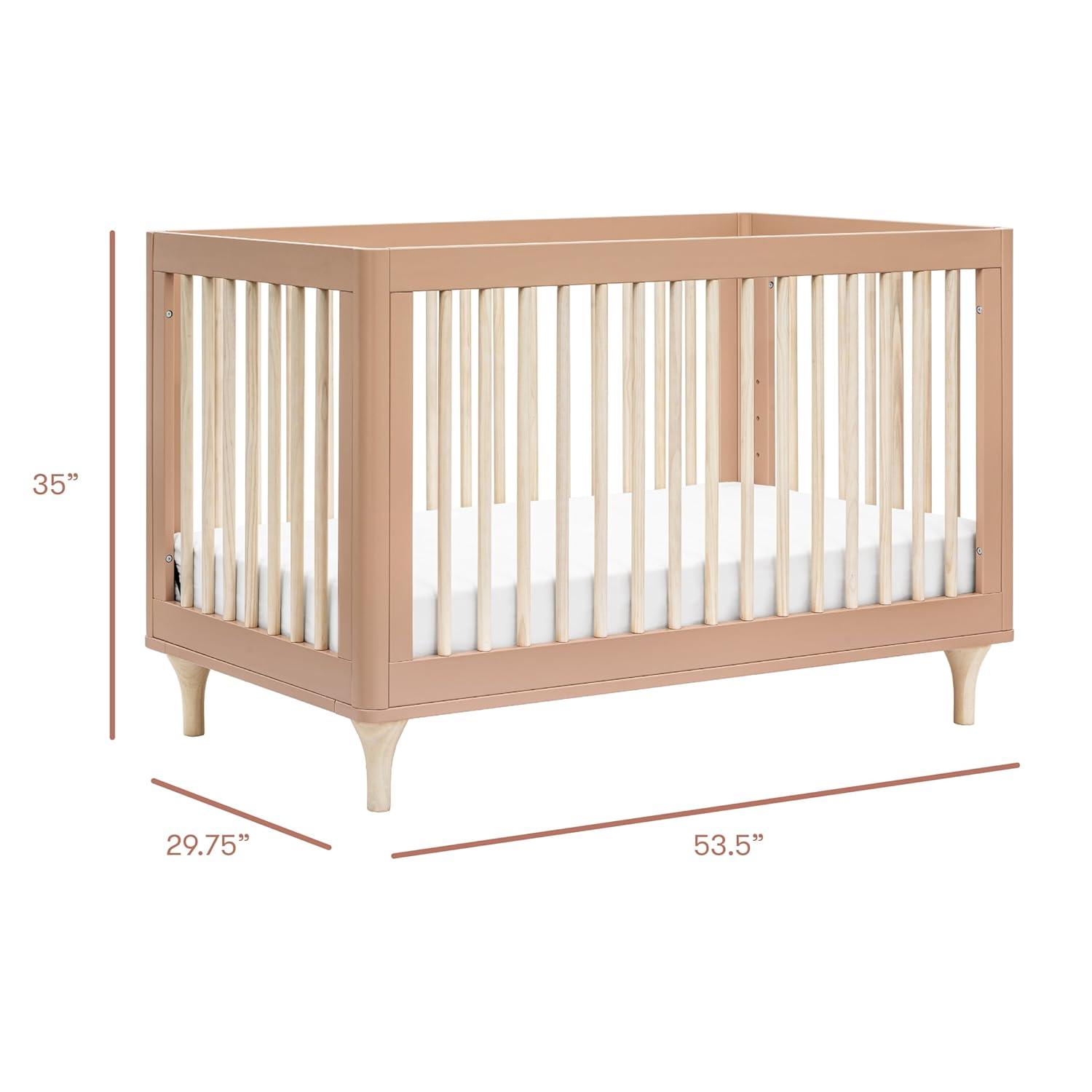 Babyletto Lolly Canyon Pink & Washed Natural Wood 3-in-1 Convertible Baby Crib with Toddler Bed Conversion Kit