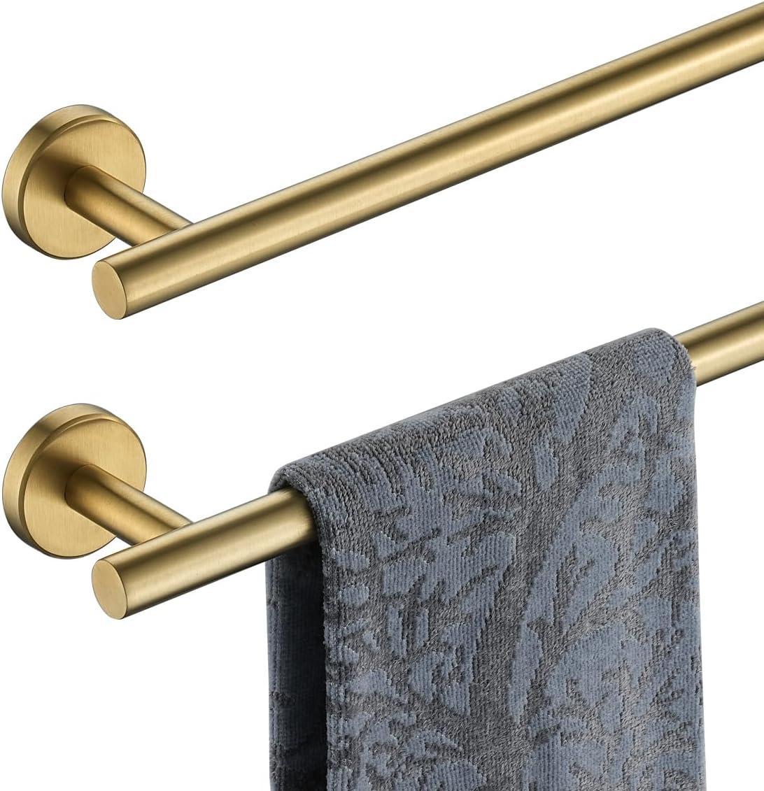 JQK Double Towel Bar 27 Inch, Brass Gold Useable Length 24 Inch 304 Stainless Steel Thicken 0.8mm Bath Towel Rack for Bathroom, Towel Holder Wall Mount, TB100L24-BG