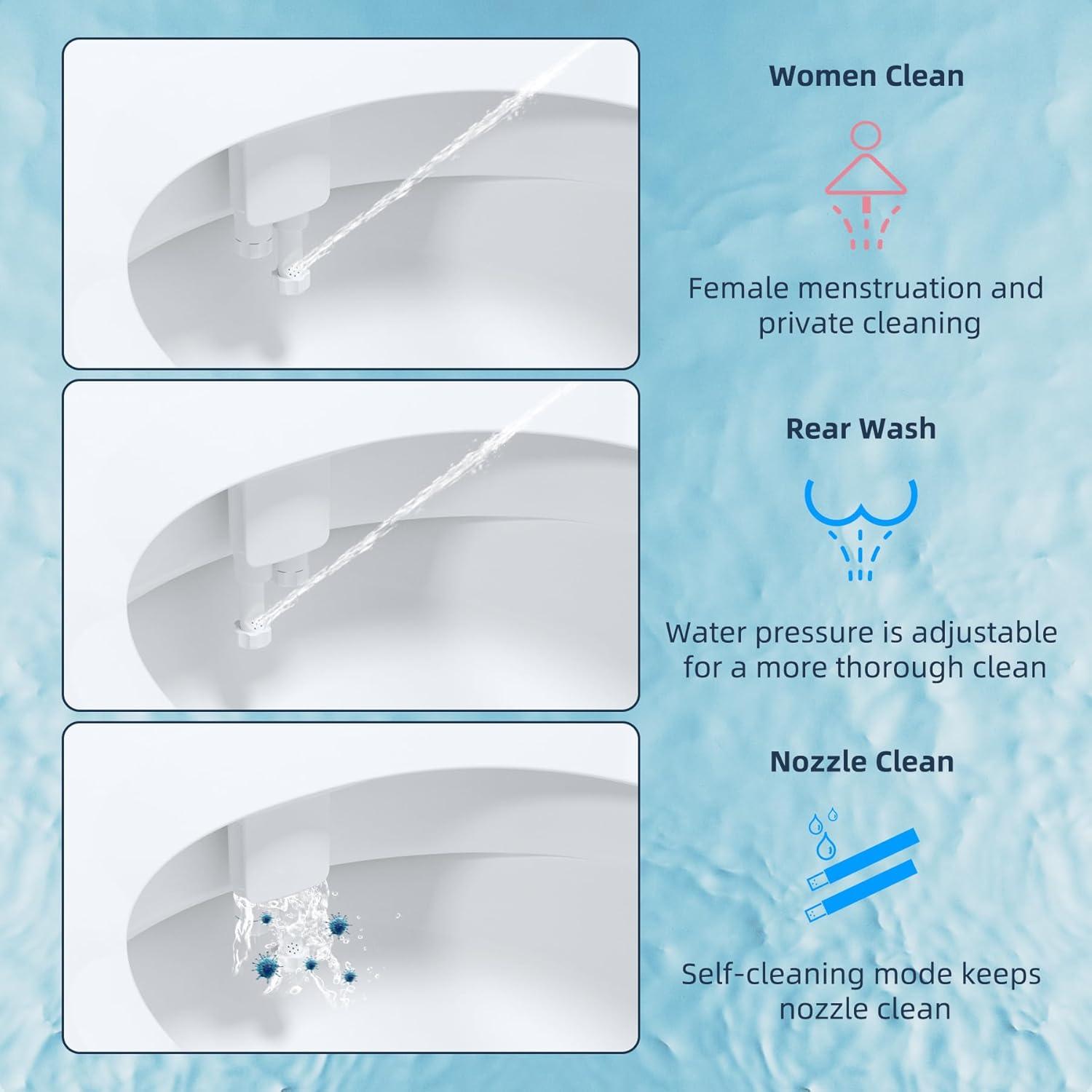 White Non-Electric Bidet Attachment with Dual Nozzle