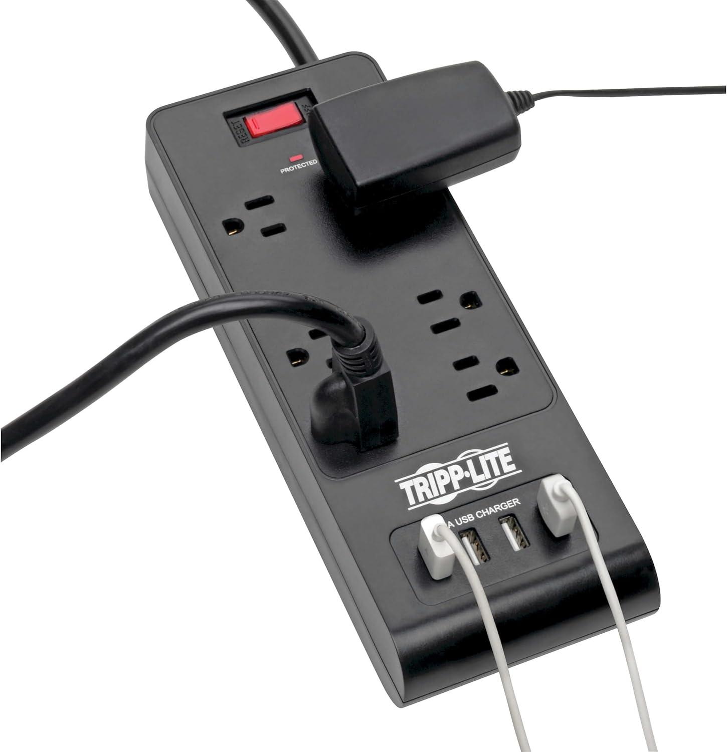 Black 6-Outlet Surge Protector with 4 USB Ports and 6ft Cord