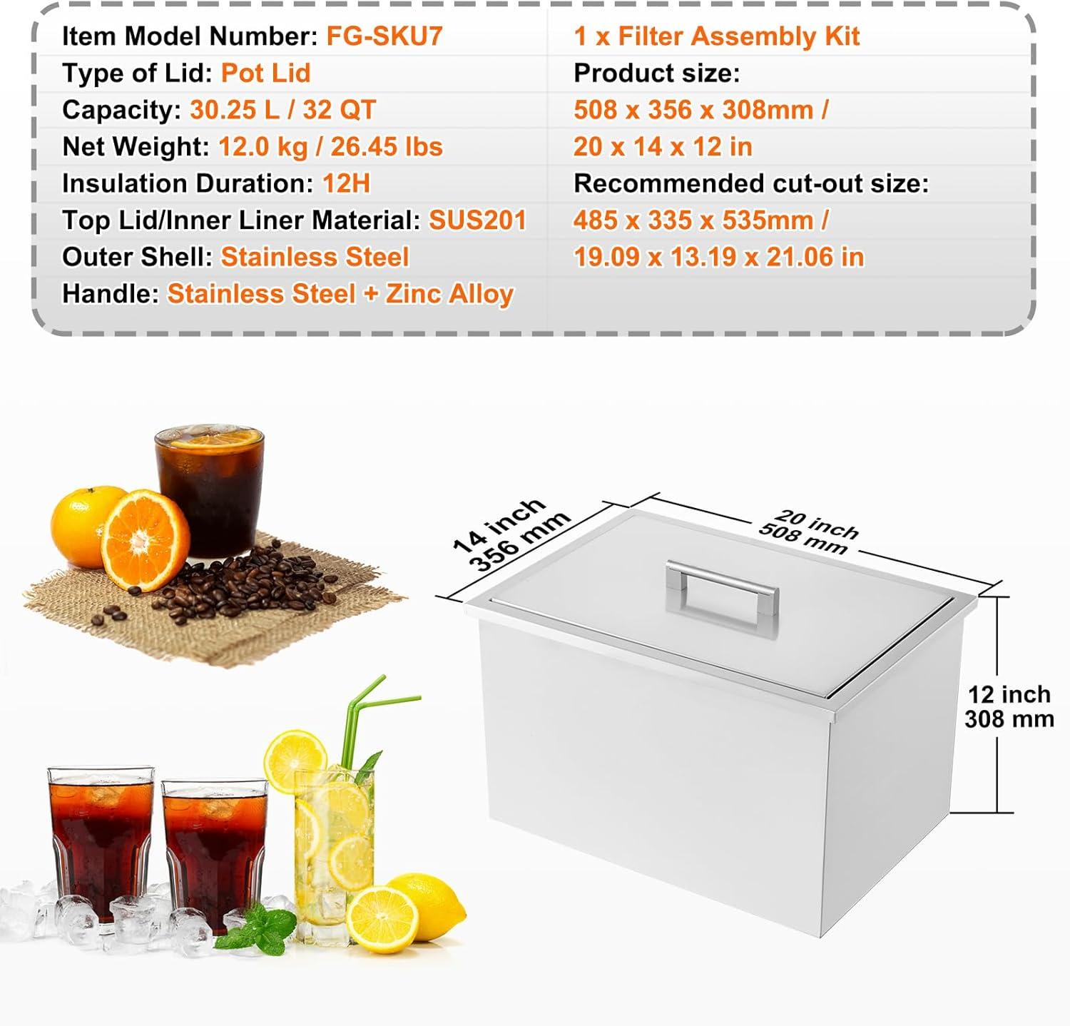 VEVOR 32qt Rolling Ice Chest Cooler Cart Outdoor Stand Up Cooling Bin on Wheels