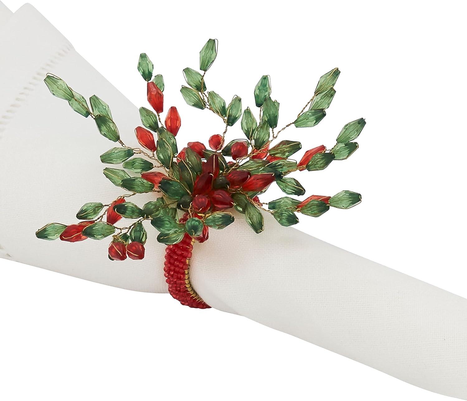 Saro Beaded Flower Napkin Ring (Set of 4)