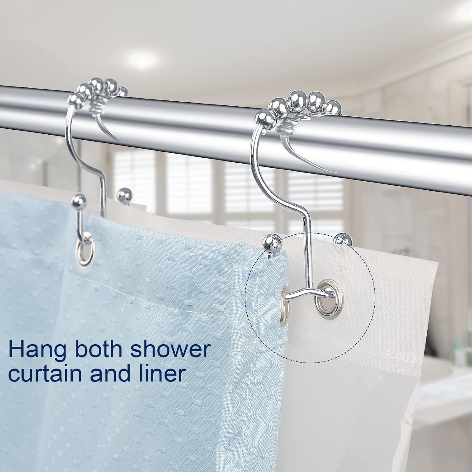 AmazerBath Shower Curtain Hooks Rings, Rust-Resistant Metal Double Glide Shower Hooks for Bathroom Shower Rods Curtains, Set of 12 Hooks - Silver