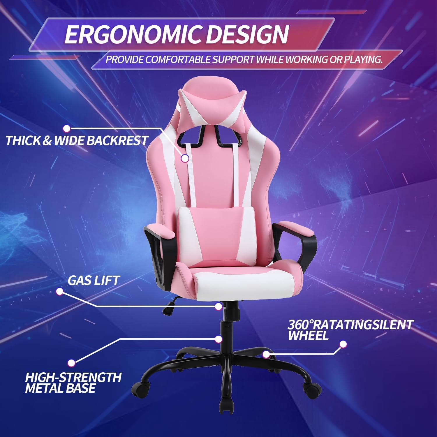 FDW Office Chair Gaming Chair Desk Chair Executive Chair with Lumbar Support Adjustable Stool Swivel Rolling Computer Chair,Pink