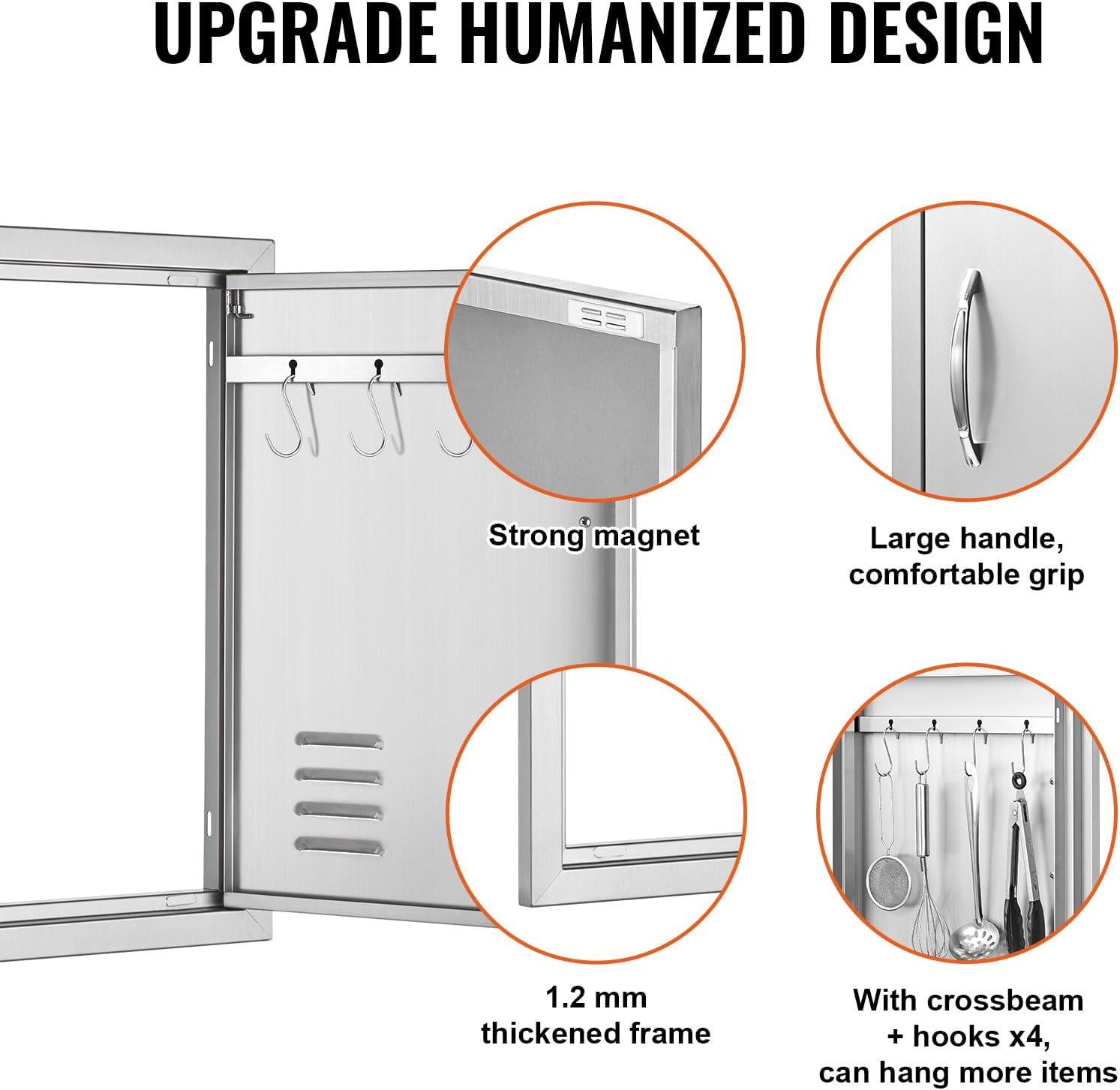 Stainless Steel Outdoor Kitchen BBQ Access Door with Handle and Vents