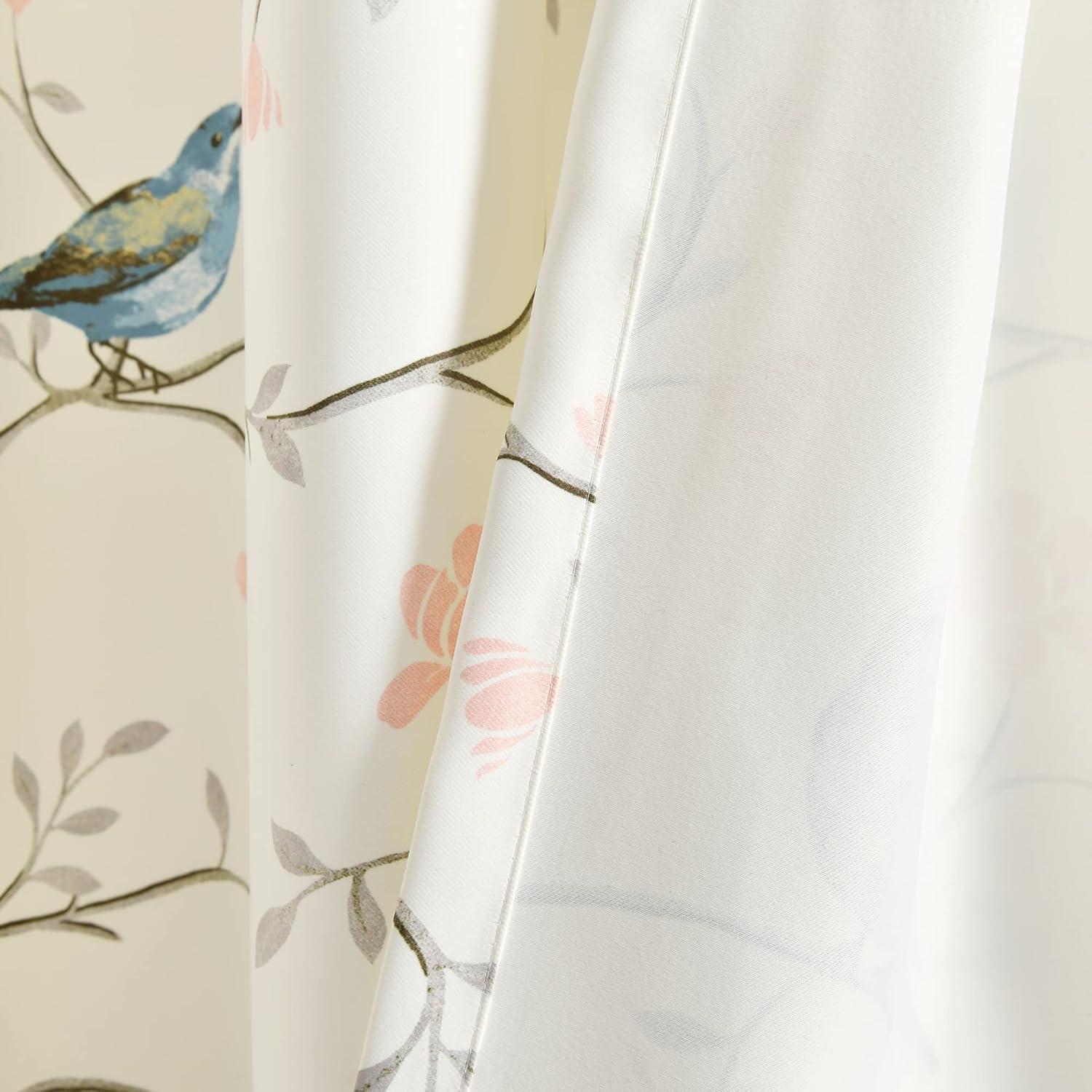 Botanical Bird and Flower Polyester Blackout Curtain Pair, 84" L x 52" W