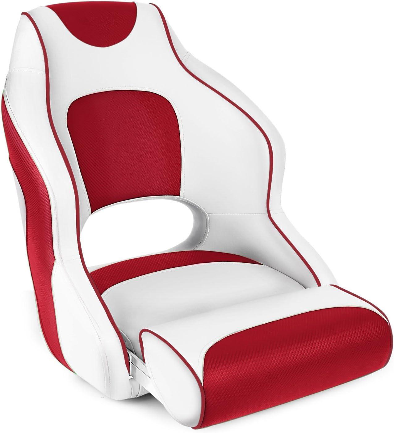 Leader Accessories Two Tone Captain's Bucket Seat Boat Seat，Red/White/Red Piping