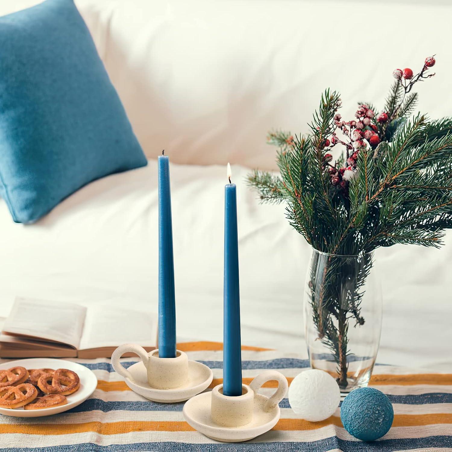 2Pcs Ceramic Candlestick Nordic Style Candleholder Desktop Candle Stand