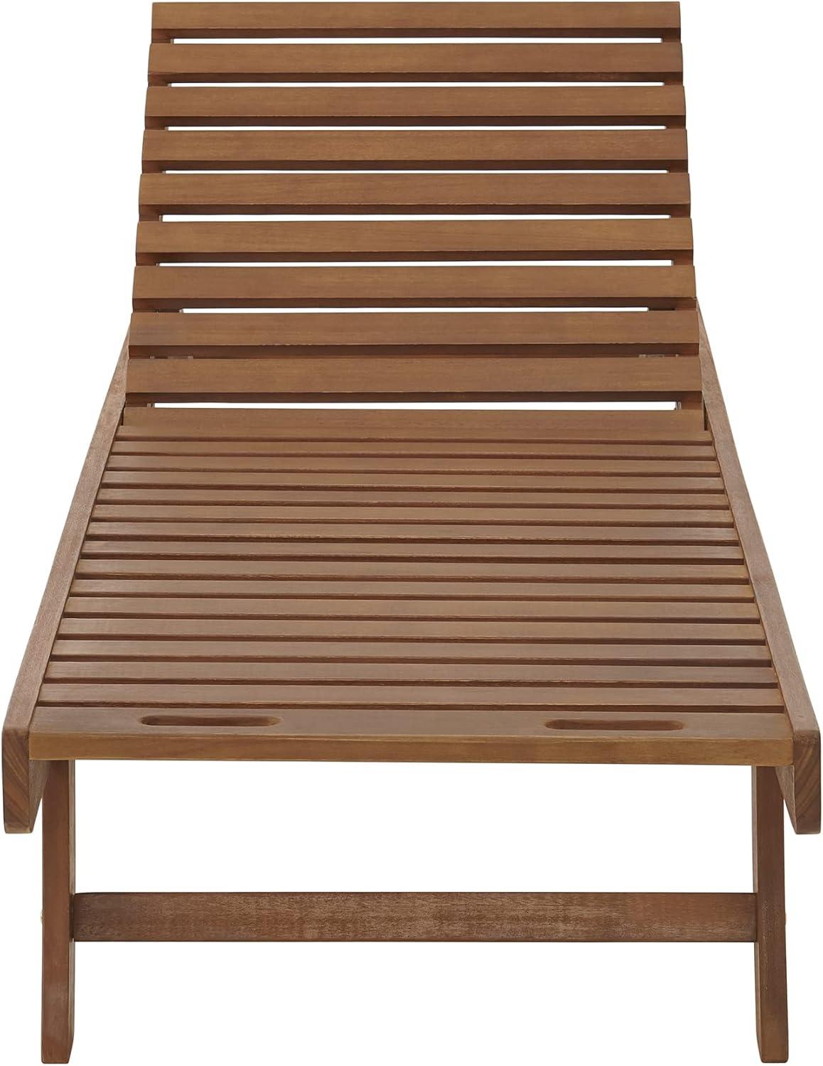 Caspian 75.9'' Natural Eucalyptus Wood Outdoor Reclining Chaise Lounger