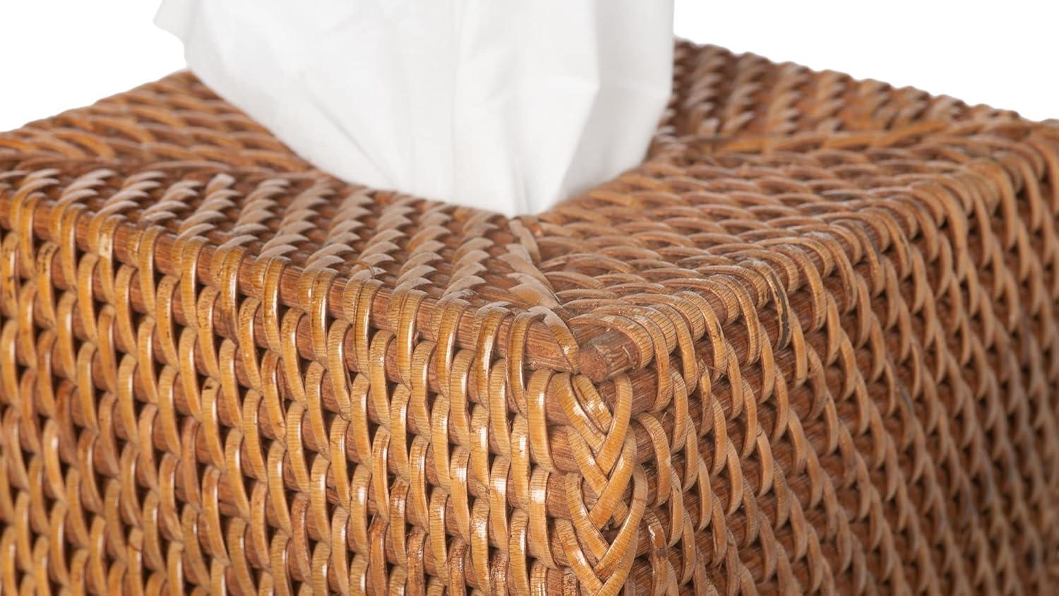 Kouboo Loma Square Rattan Tissue Box Cover, Square Hand Woven Tissue Holder, Decorative Facial Napkin Holder, Honey Brown