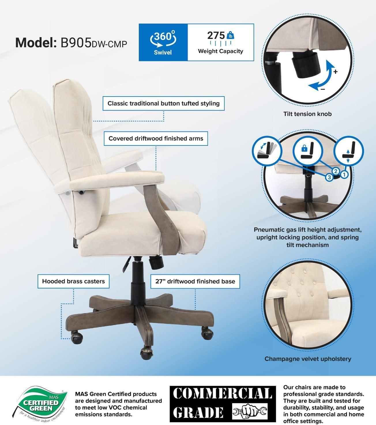 Traditional Executive Chair Beige: Swivel, Adjustable, Tufted - Boss Office Products