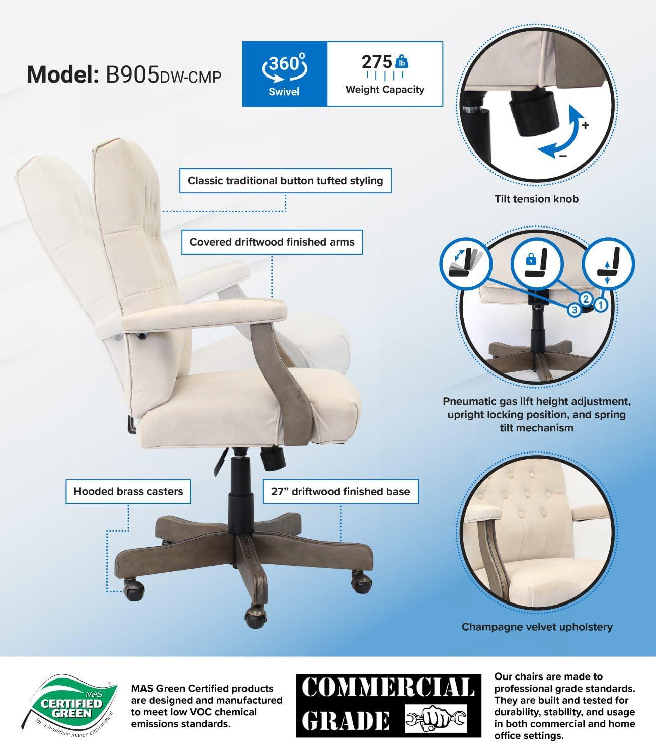 Traditional Executive Chair Beige: Swivel, Adjustable, Tufted - Boss Office Products