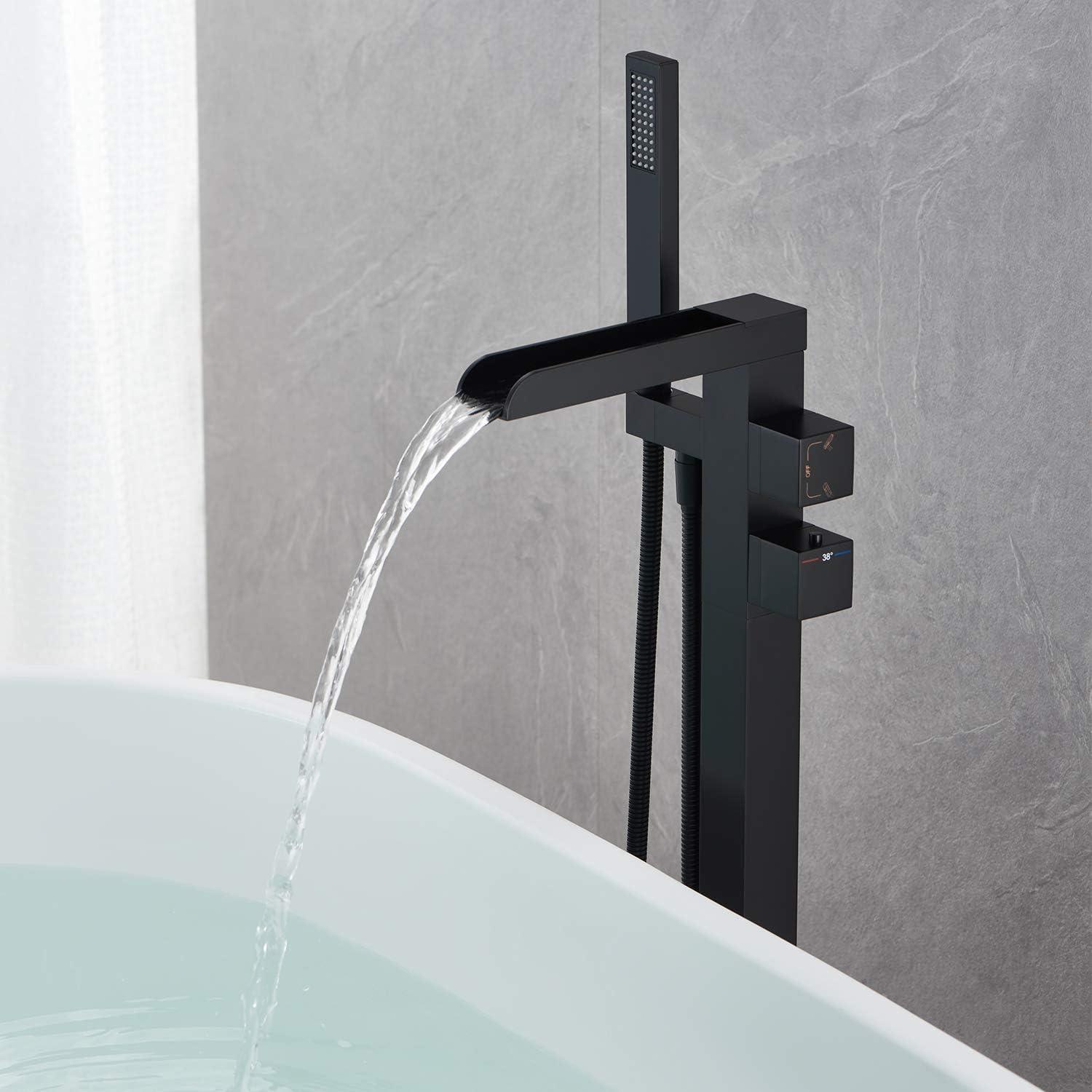 Chrome Freestanding Waterfall Tub Filler with Hand Shower