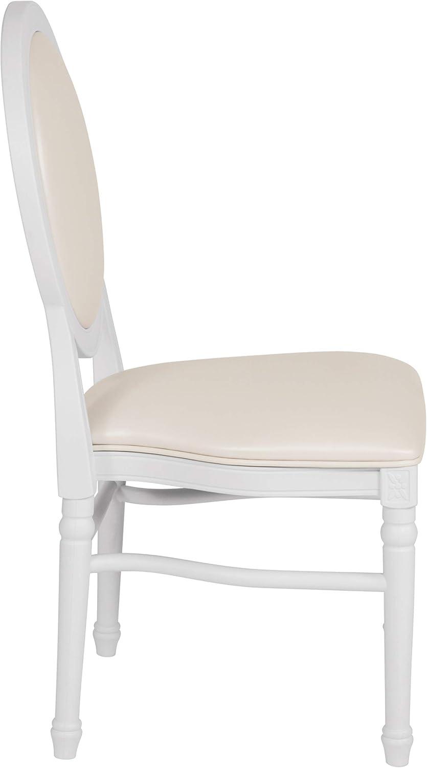 Elegant White Vinyl Upholstered King Louis Side Chair