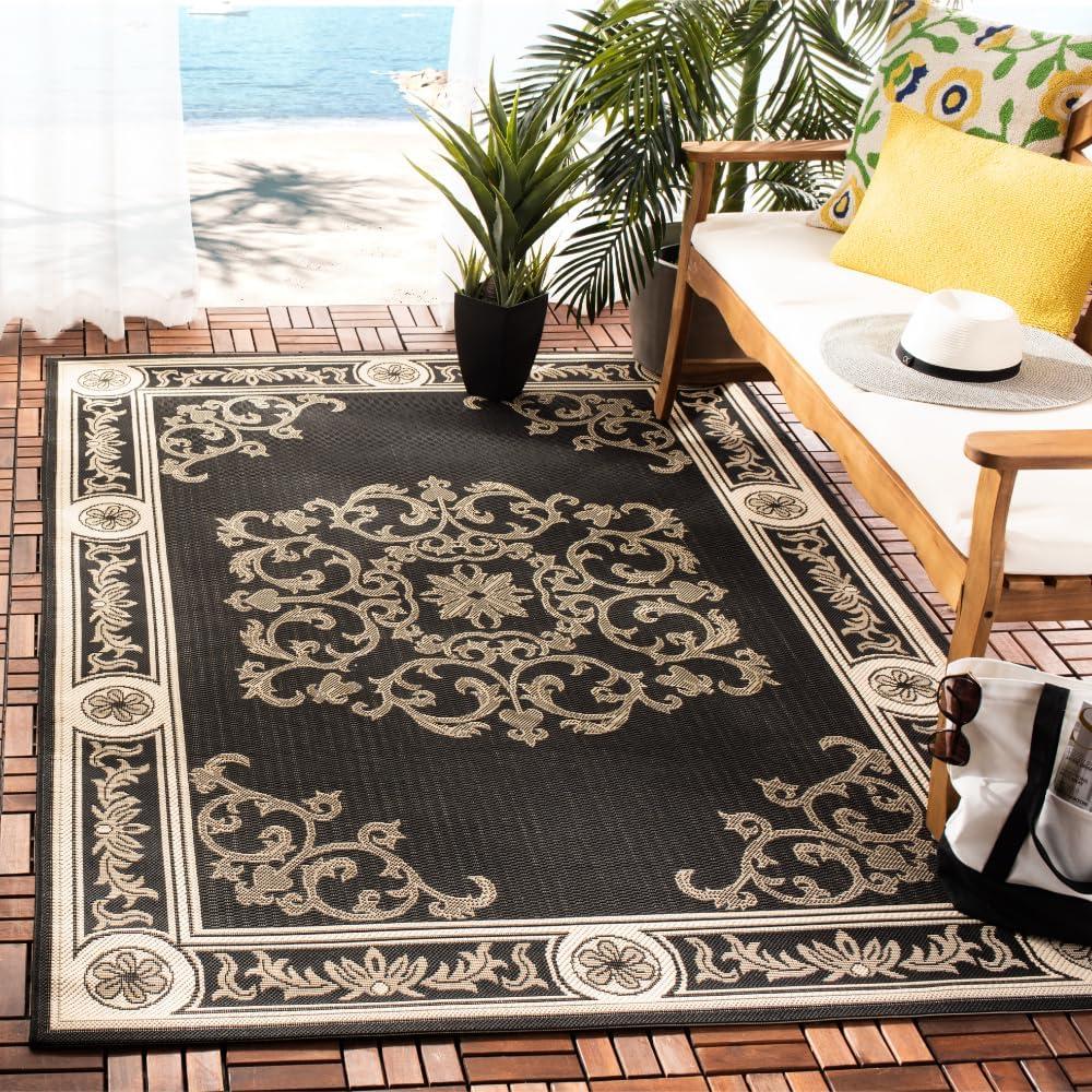 Safavieh Courtyard Cynthia Floral Indoor/Outdoor Indoor/Outdoor Area Rug, 4' x 5'7", Black/Sand