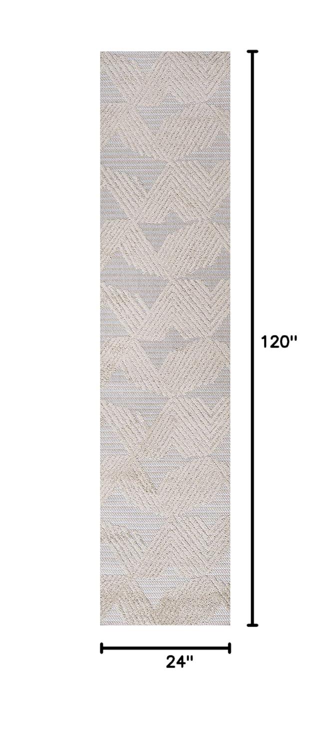 2'x10' Jazz High-Low Pile Art Deco Geometric Indoor/Outdoor Runner Rug, Beige - JONATHAN Y