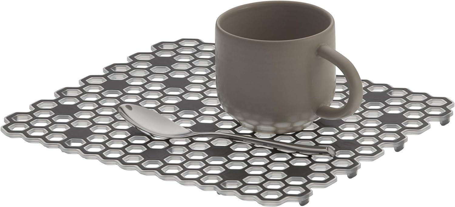 Clear and Gray Hexagon Plastic Sink Mat with Raised Feet