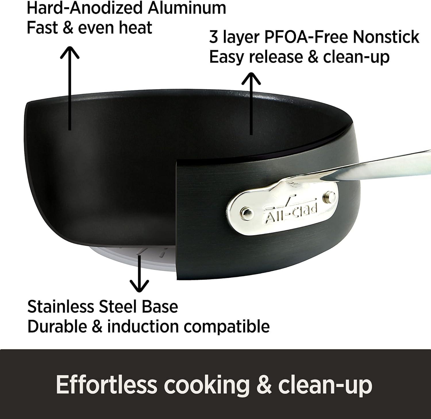 All-Clad HA1 Hard Anodized Nonstick Cookware, 2 Piece Fry Pan and Saute Pan with Lid Set, 10 inch and 4 quart