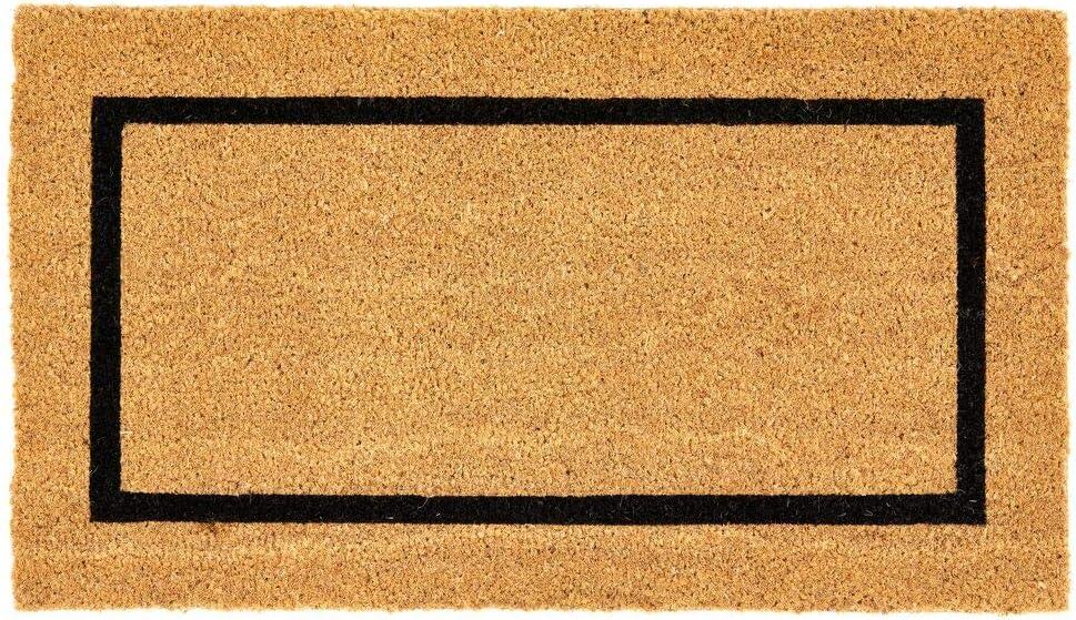 mDesign Coir and Rubber Non-Slip Indoor/Outdoor Entryway Door Mat, Natural/Black