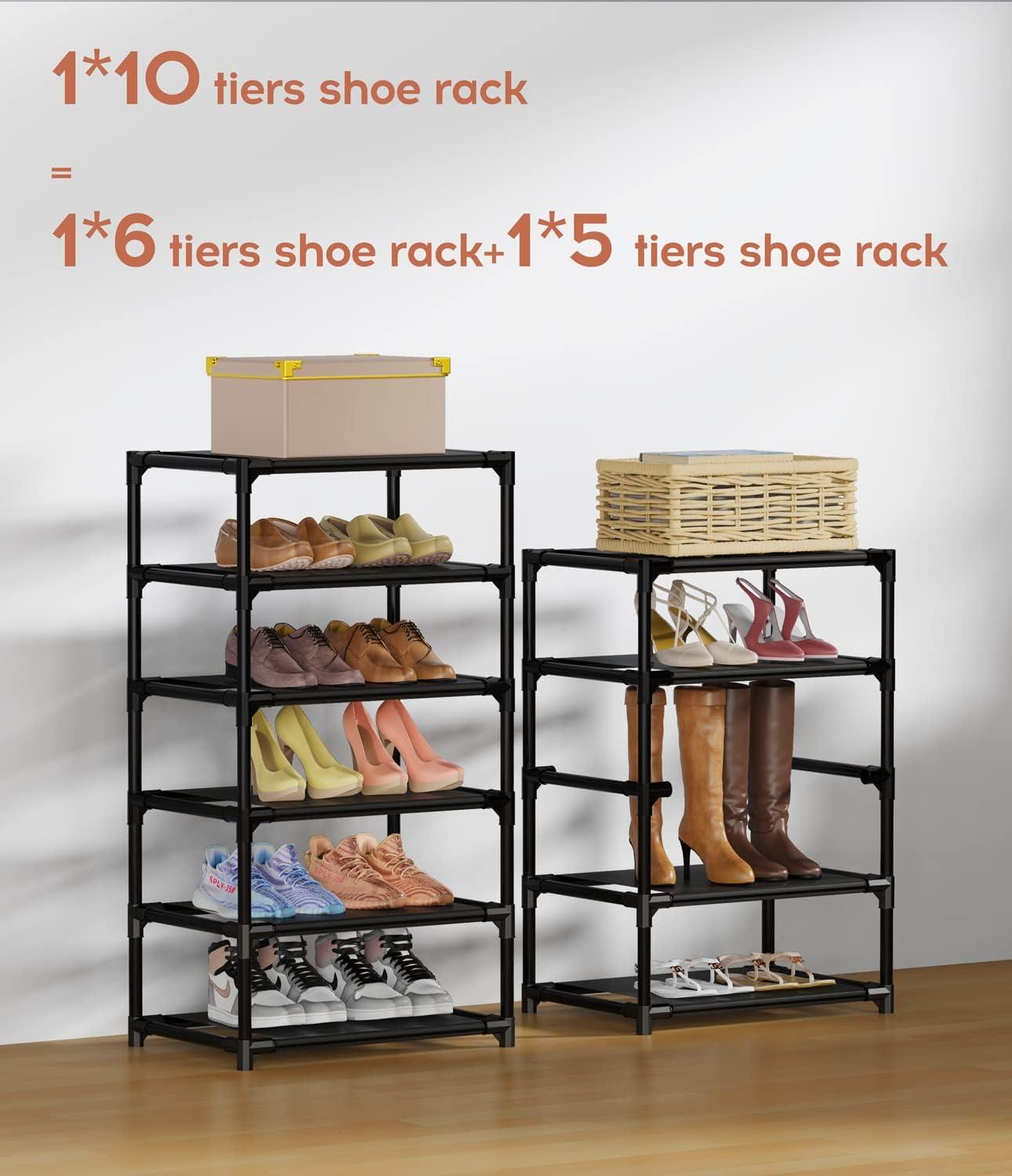 Vertical Narrow Shoe Rack Organizer Tall Shoe Rack for Closet Entryway 10 Tier Non-Woven Cover Shoe Shelf Holds 20-22 Pairs Fr