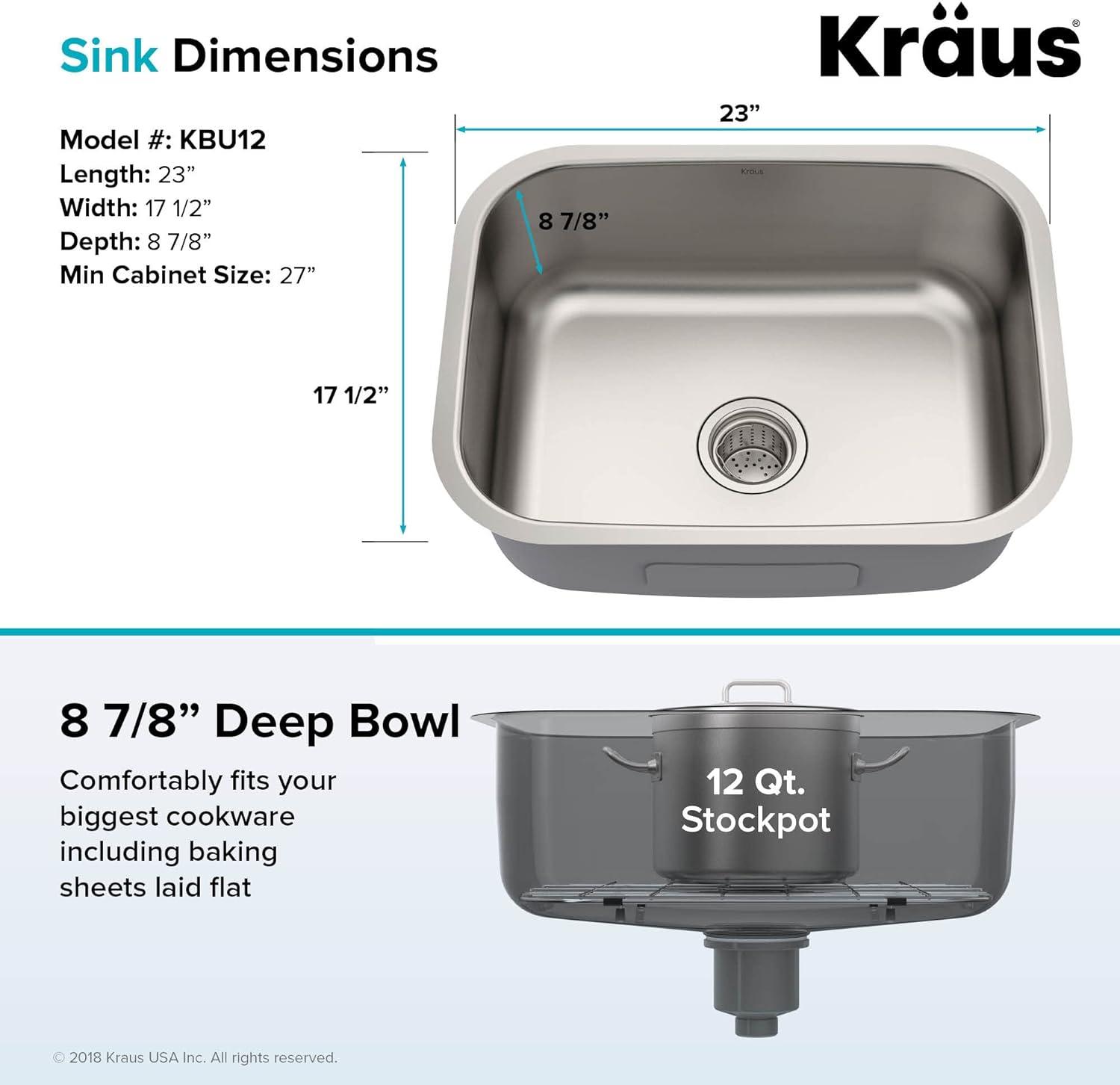 Kraus 23-Inch Satin Stainless Steel Undermount Single Bowl Kitchen Sink