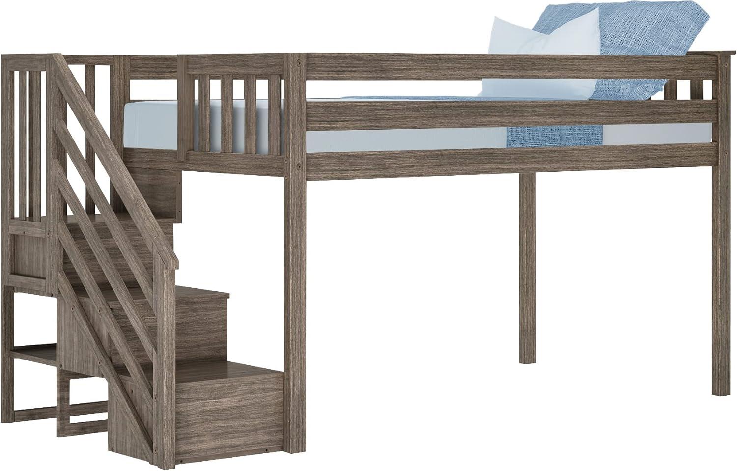 Max & Lily Solid Wood Twin Loft Bed with Stairs, Solid Wood Loft Beds with Ladder for Kids, Clay