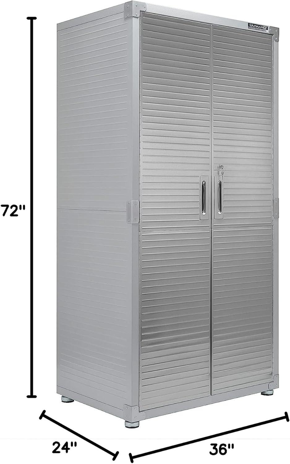 Seville Classics UltraHD Steel 2-Door Lockable Garage Storage Cabinet, 36 x 24 x 72, Granite Gray