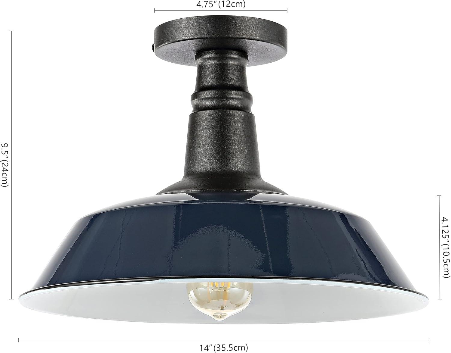 JONATHAN Y JYL7617C Camila 14" 1-Light Classic Industrial Indoor/Outdoor Iron LED Semi Flush Mount Mid-Century, Rustic 2700K Cozy Warm Light Kitchen Hallway Bathroom Stairwell, Navy/White