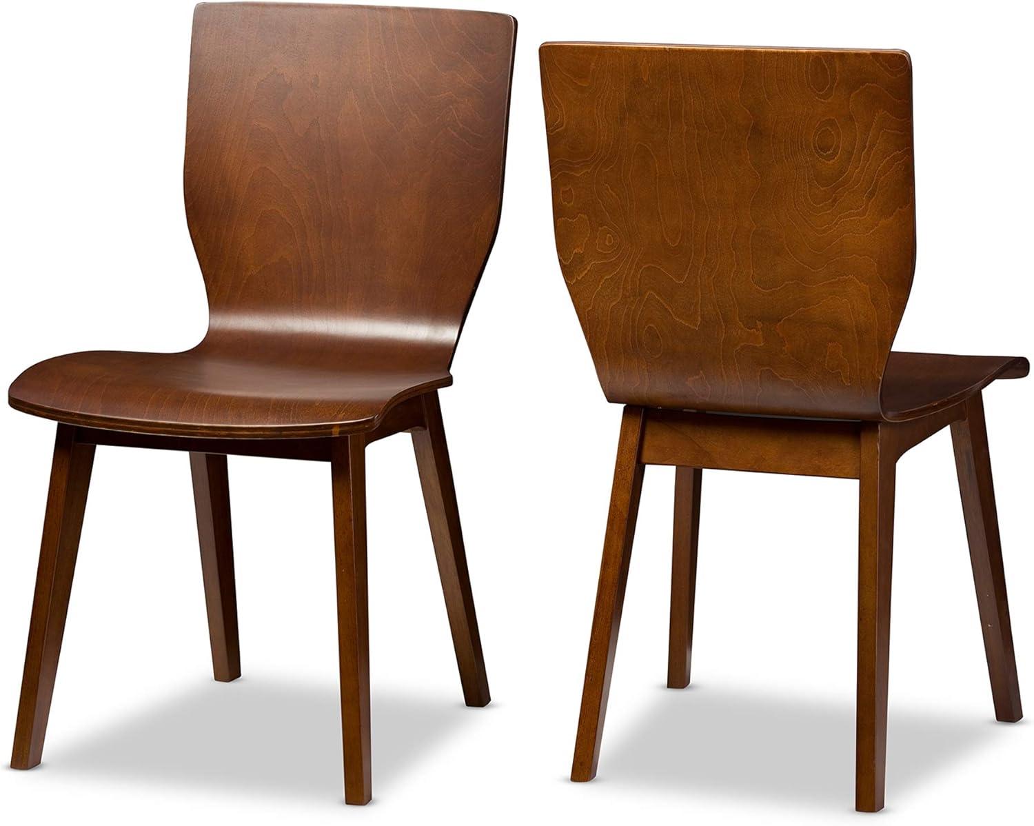 Baxton Studio Set of 2 Elsa Mid-century Modern Scandinavian Style Dark Walnut Bent Wood Dining Chairs: Polyester, Wood Composite Frame