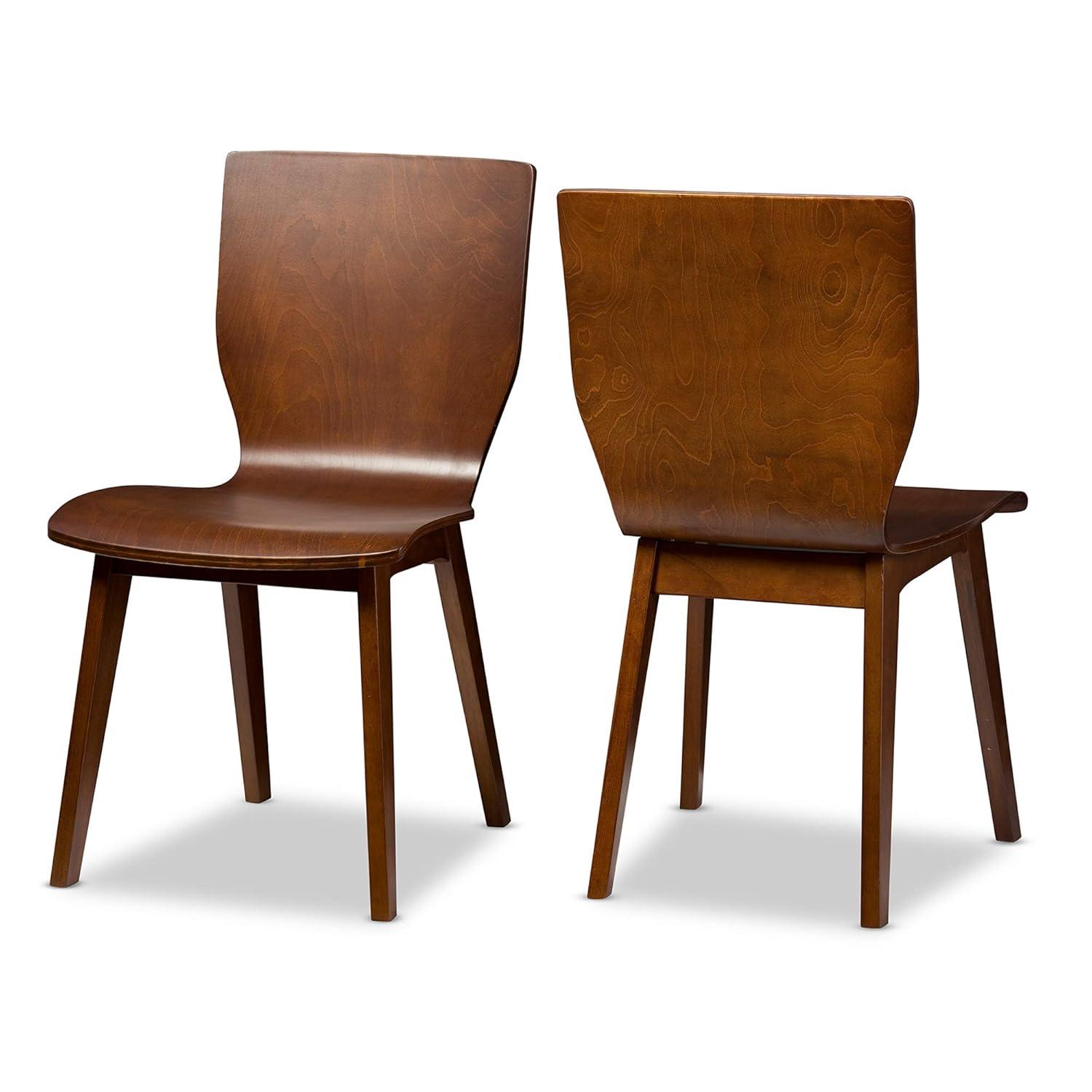 Set of 2 Elsa Mid - Century Modern Scandinavian Style Bent Wood Counter Height Barstool - "Walnut" Dark Brown - Baxton Studio