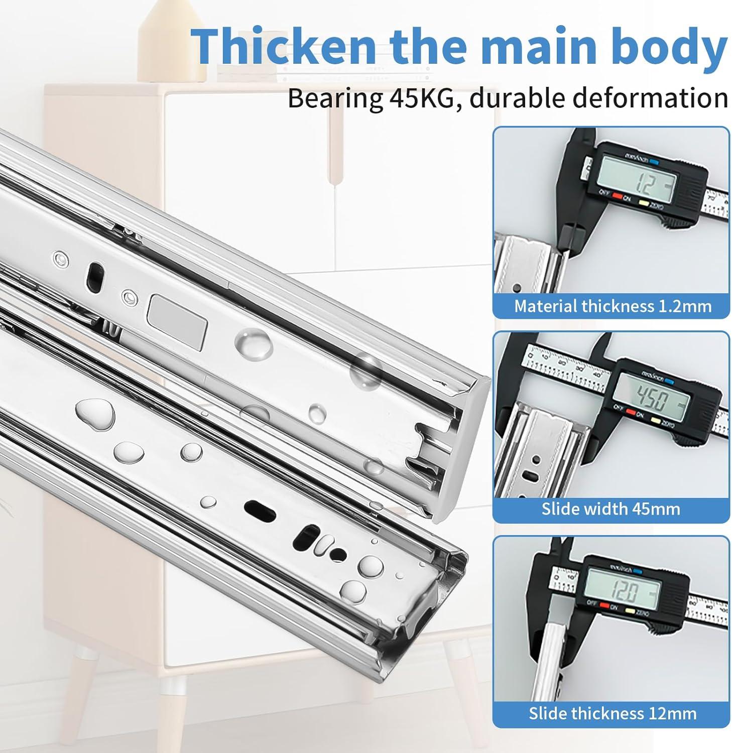 14 inch Drawer Slides 1 Pairs (2pcs) Soft Self Close Full Extension Ball Bearing Drawer Rails Side Mount Metal Dresser Runners for File Cabinet Trash Can Kitchen Wardrobe Glides 14" 100 LB Capacity