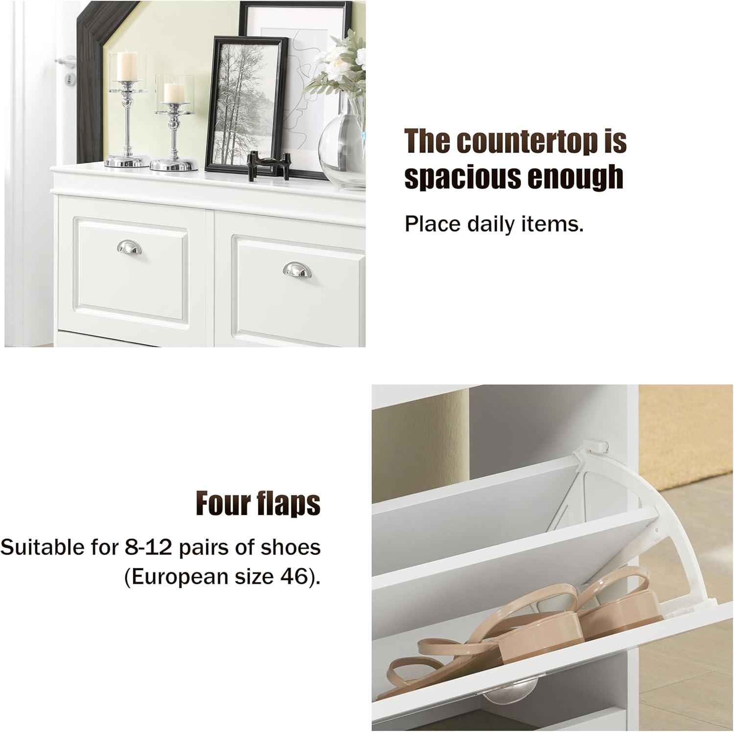 Haotian White Shoe Cabinet with 4 Flip Drawers, Large Freestanding Shoe Rack, Modern Shoe Organizer for Entryway, Hallway, Entance FSR79-W