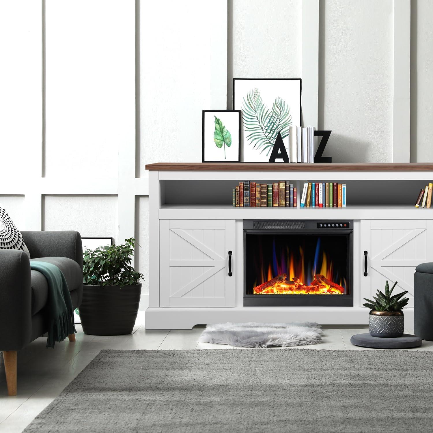 R.W.FLAME 60''W Media Console TV Stand For TVs With Electric Fireplace & Adjustable Led Flame