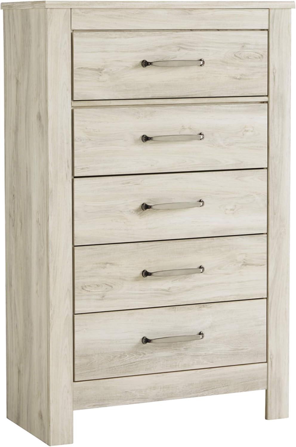 Bellaby White 5-Drawer Farmhouse Chest with Brushed Nickel Handles