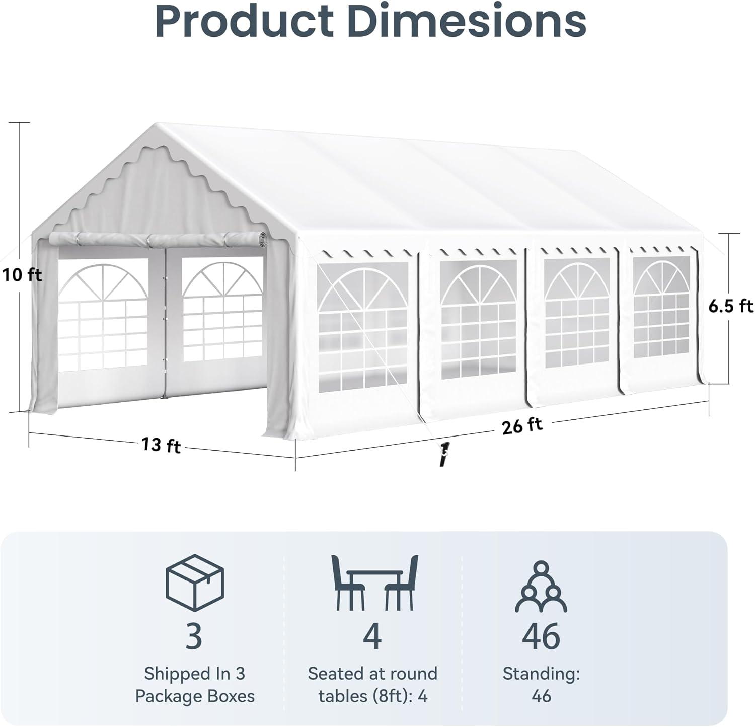 Peaktop Outdoor 13'X26' Party Tent Heavy Duty Wedding Tent with Carry Bags