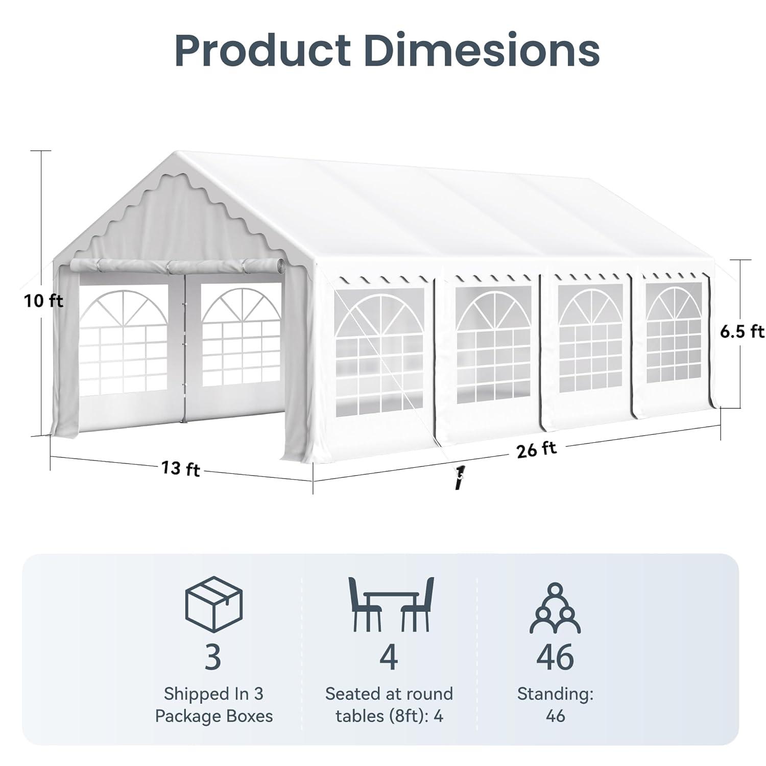 Peaktop Outdoor 13'X26' Party Tent Heavy Duty Wedding Tent with Carry Bags