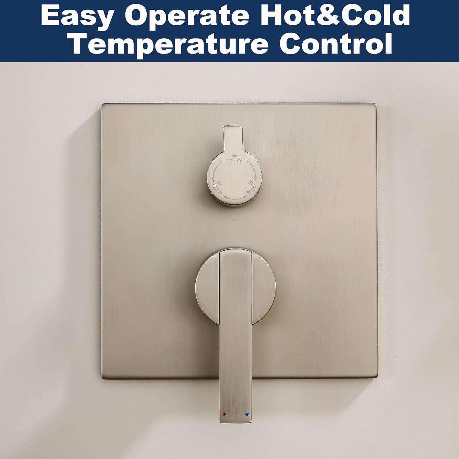 AWZTOO Wall Mounted Shower Faucet With Hand Shower Modern Shower System Set 10 Inch Rainfall Shower Head With Pressure Balance Valve Brushed Nickel