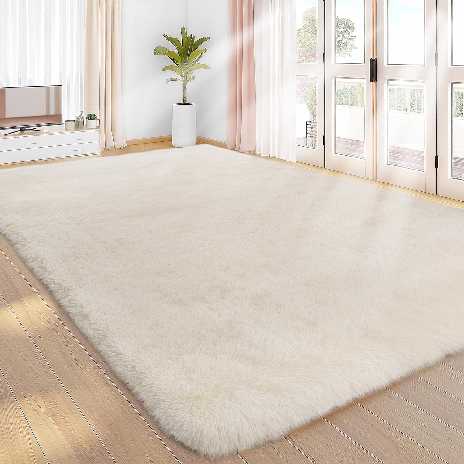 Mercer41 Area Rugs 9X12 Living Room, Cream Large Area Rug Shag Shaggy Carpet Soft Plush Furry Bedside Rug