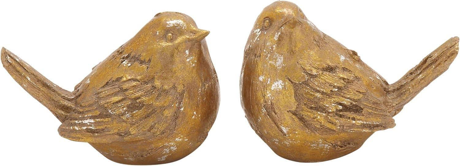 8"W, 6"H Gold Polystone Bird Sculpture, by DecMode (2 Count)