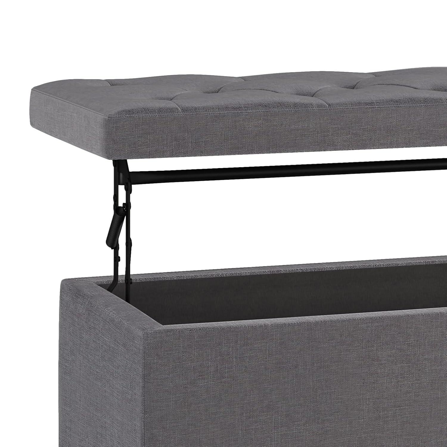 Simpli Home Hamilton 44"W Upholstered Lift-Top Storage Ottoman with Nailhead Trim and Tufted Detailing