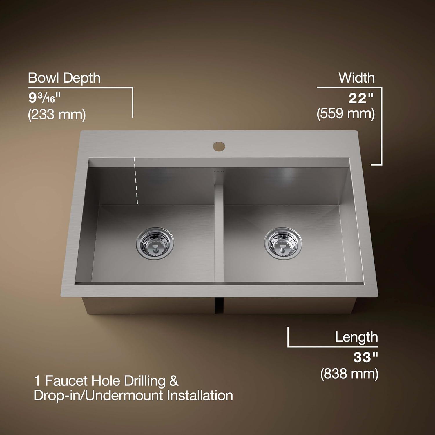Kohler Task Smart Divide33-In X 22-In Top-Mount/Undermount Double-Equal Workstation Kitchen Sink With Accessories K-80085-1PC-NA
