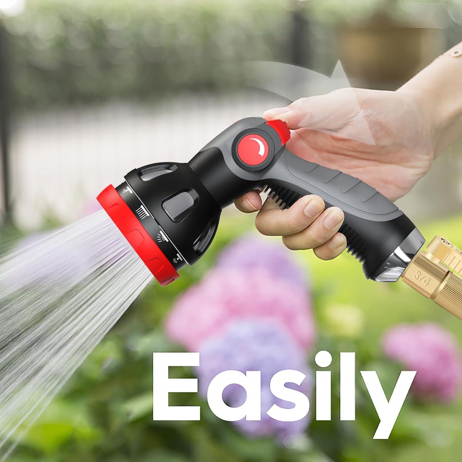 HmiL-U Garden Hose Spray Nozzle - 10 Adjustable Patterns Metal High Pressure Hose Nozzle with Thumb Control Design, Hose Sprayer for Garden & Lawns Watering, Cleaning, Pets & Car Washing C9