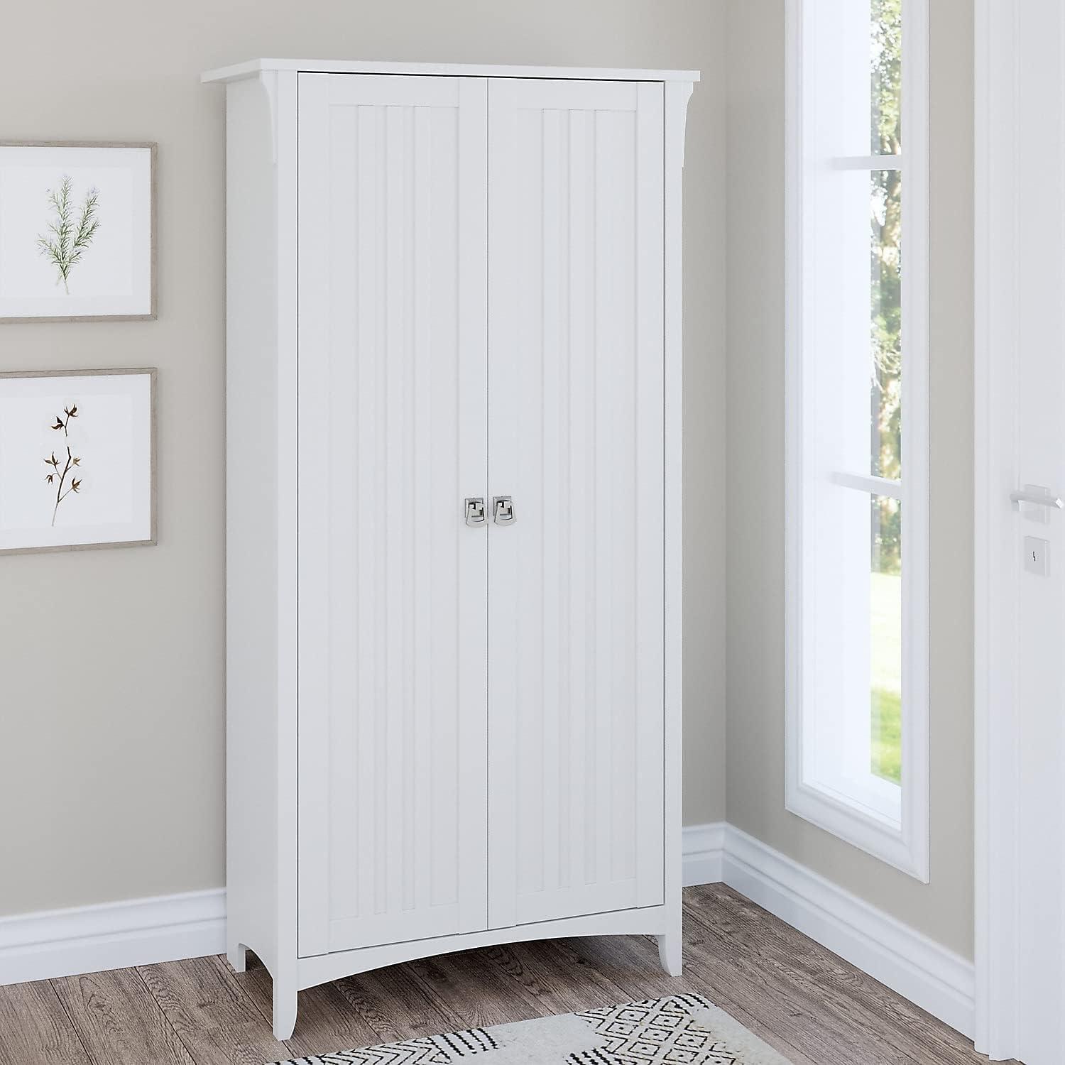 Bush Furniture Salinas Tall Storage Cabinet with Doors, Pure White