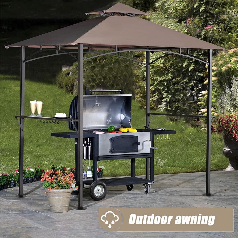 8'x 5' Brown Steel Double Tiered BBQ Gazebo Canopy