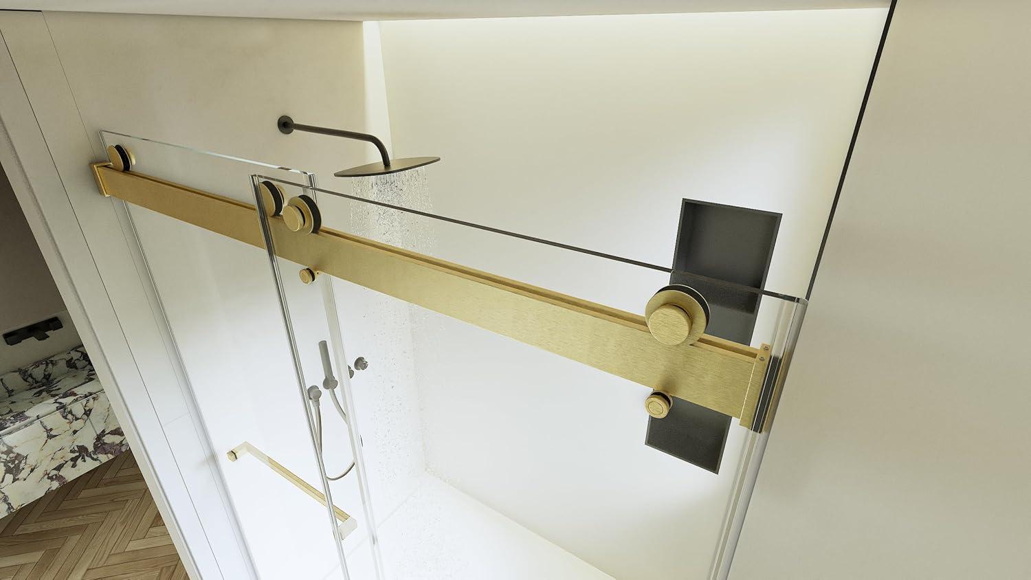 68-72" W x 76" L Frameless Double Sliding Shower Door - Soft-Close Feature, Brushed Nickel, 3/8" (10mm) Thick SGCC Tempered Glass Door with Explosion-Proof Film