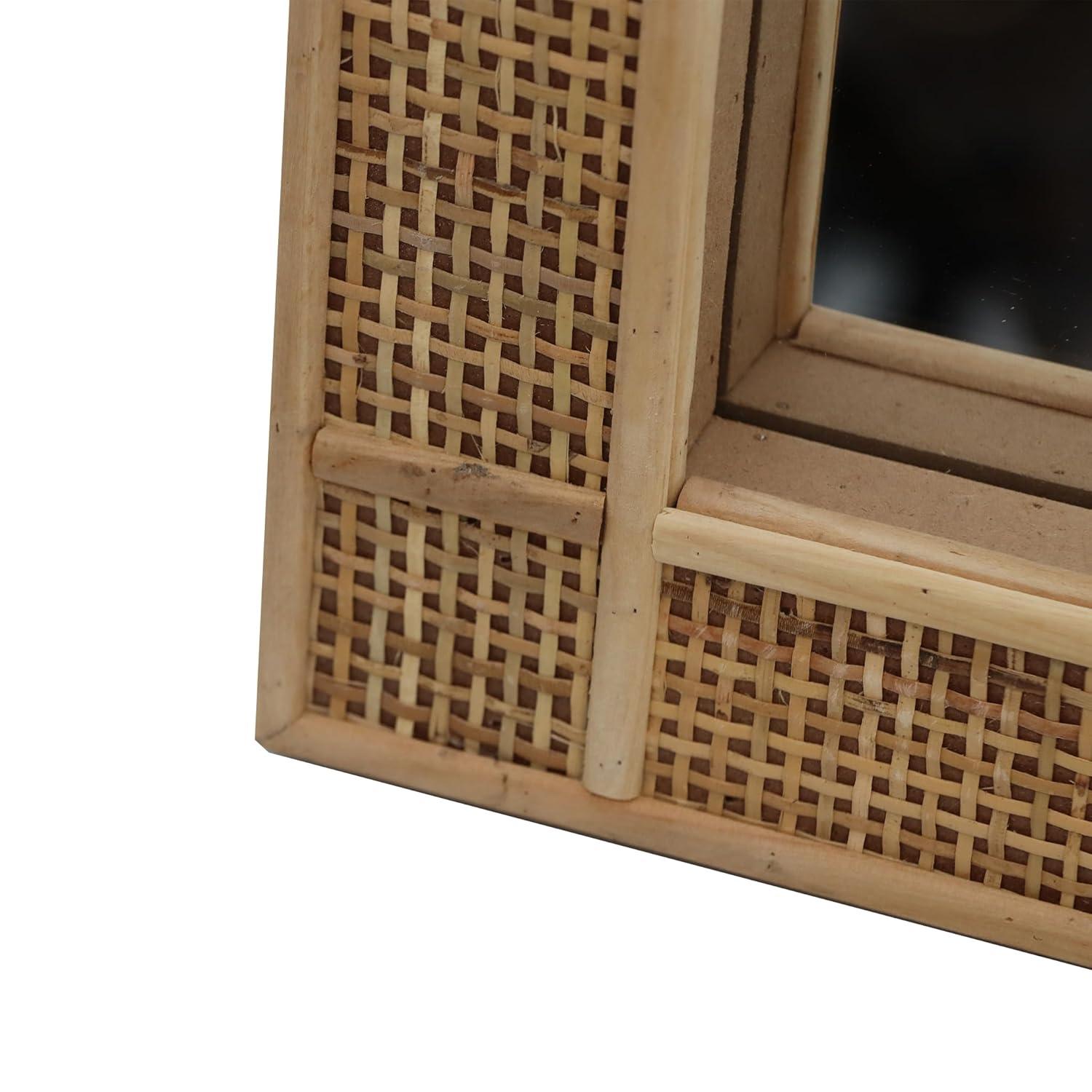 Parisloft Boho Arch Rattan Mirror - 25.5 x 37.4 Inch, Decorative Wall Mirror for Bathroom, Bedroom or Living Room, Natural