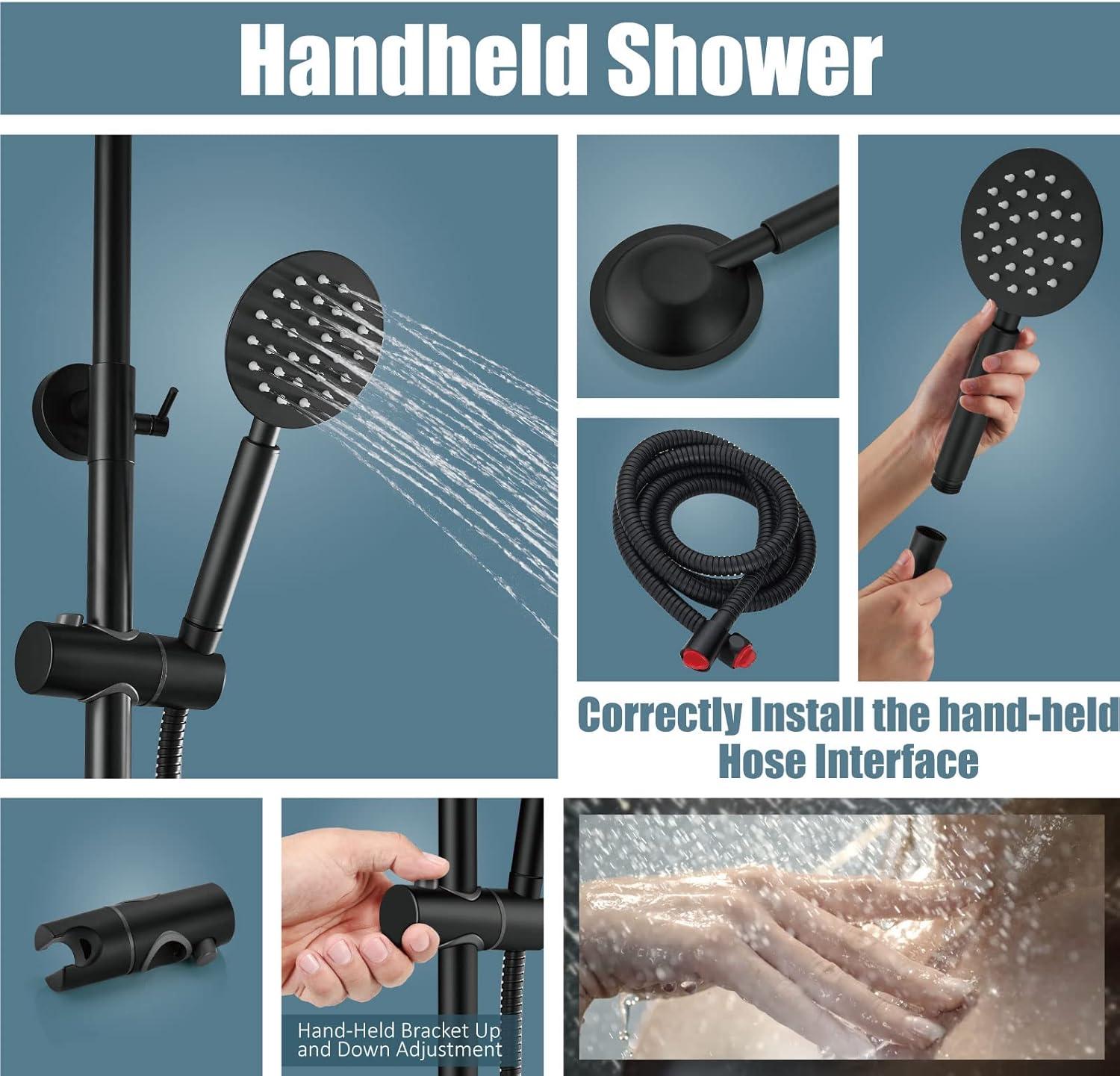 Matte Black Adjustable Stainless Steel Dual Shower Head Set