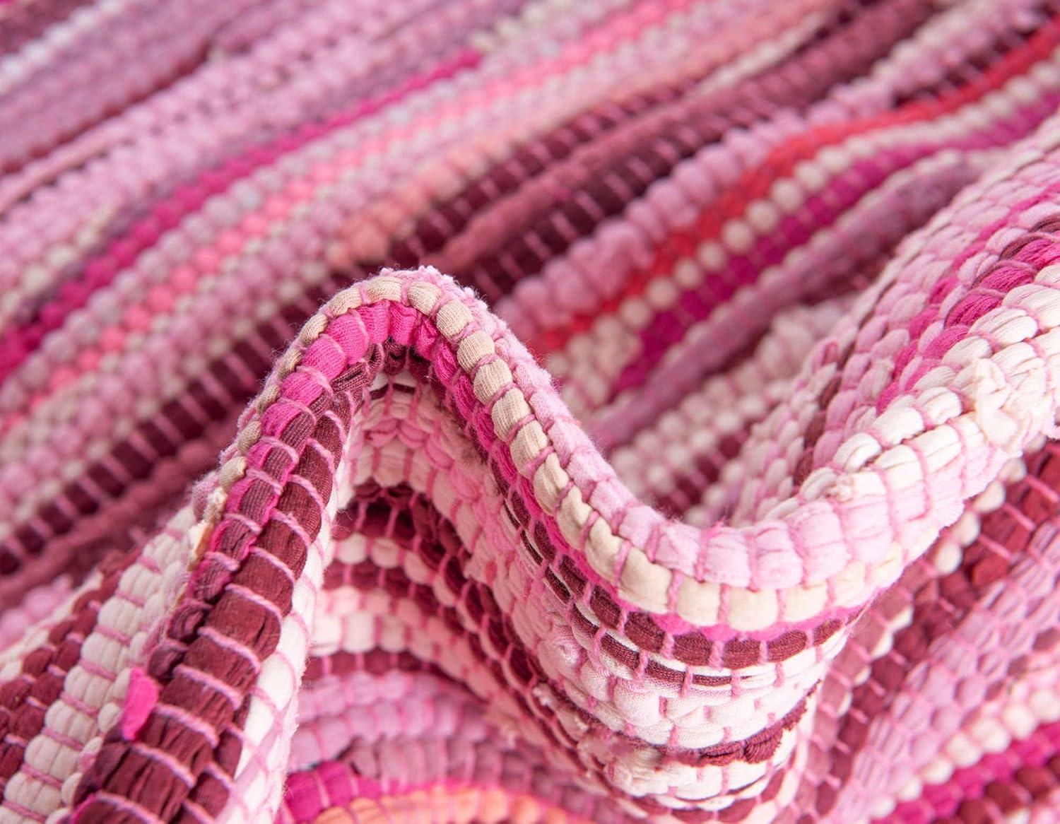 Handmade Pink Striped Cotton Reversible Area Rug