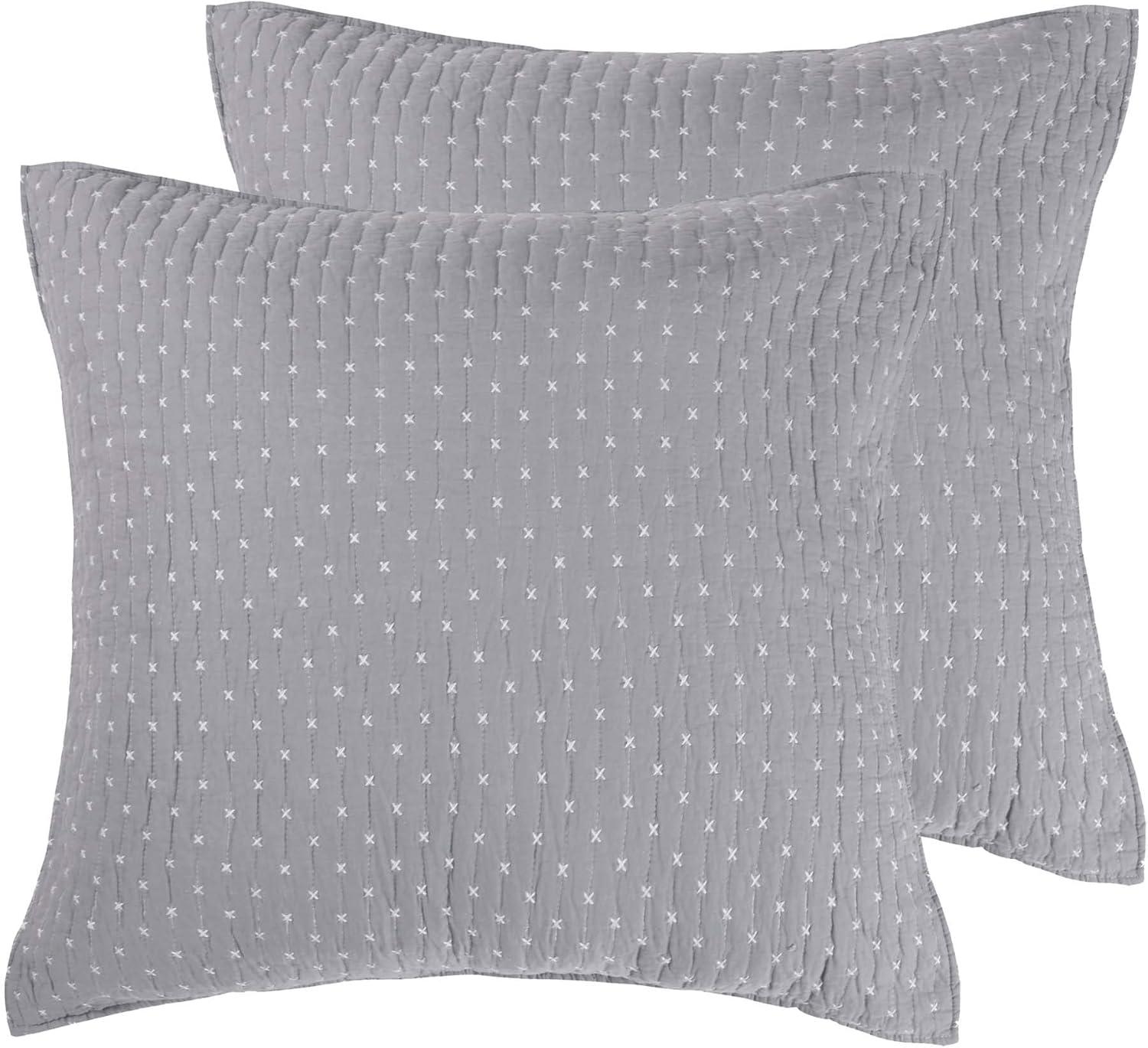 Cross Stitch Grey Euro Sham set of 2- Levtex Home